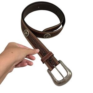 Western Genuine Leather Belt featuring silver stars size 42